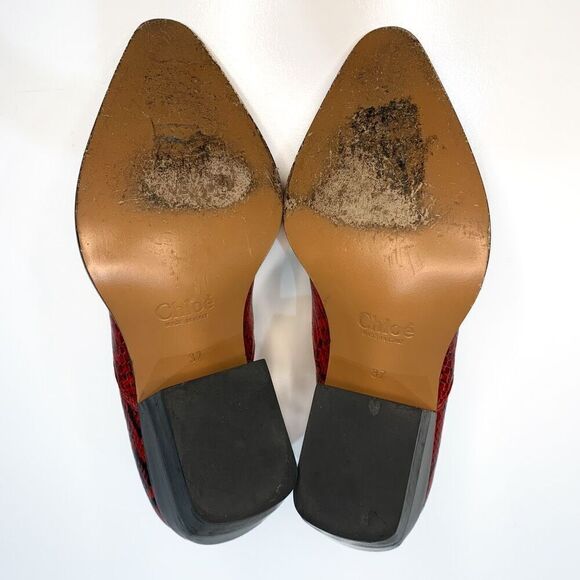 Chloe Rylee Python Print Leather Heeled Ankle Boots EU 37 US 7 Gypsy Red Slip On - Picture 9 of 9
